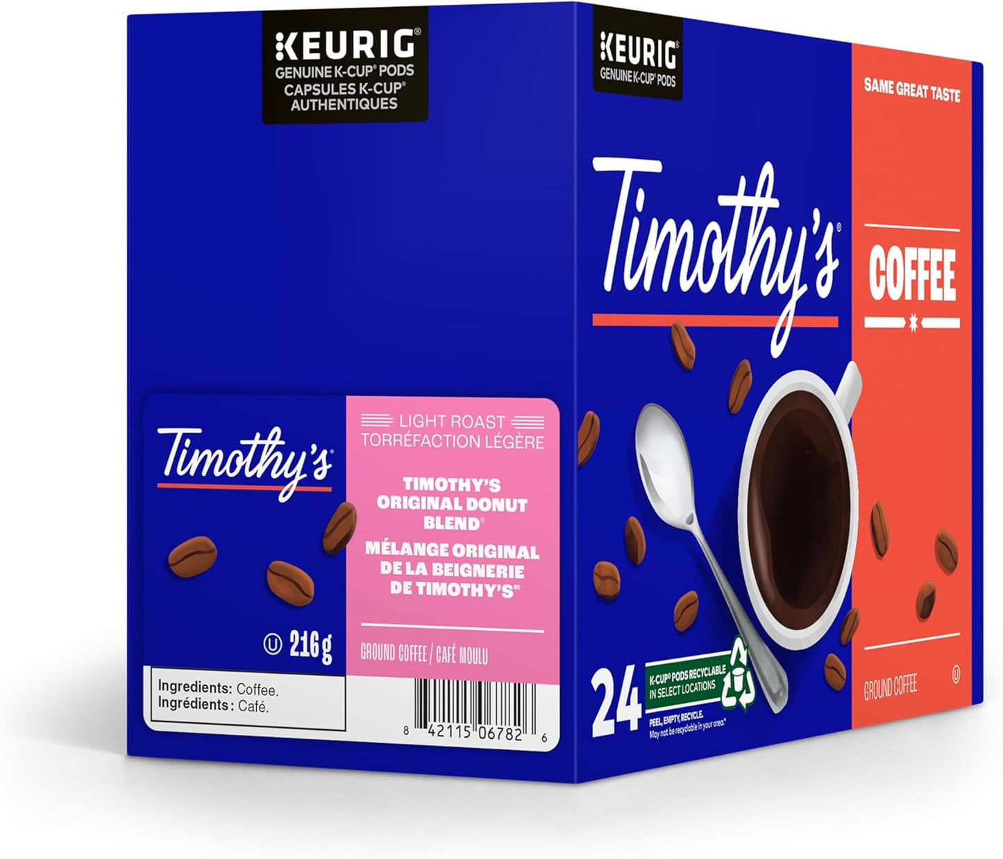 Timothy`s Original Donut Blend Single Serve Keurig K-Cup pods for Keurig brewers, 24 Count **BB DATE - 2025/MA/06