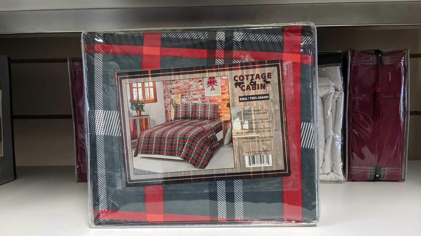 CLD Cottage & Cabin 4pc Printed Sheet Set - Red Checkers