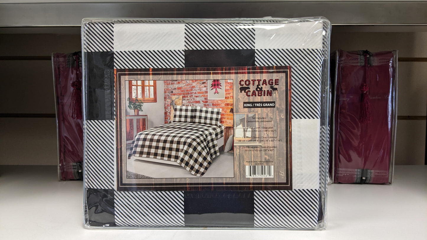 CLD Cottage & Cabin 4pc Printed Sheet Set - White Checkers
