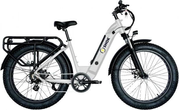 SHOK Excursion - Fat Tire Step Through Bicycle Style eBike - White