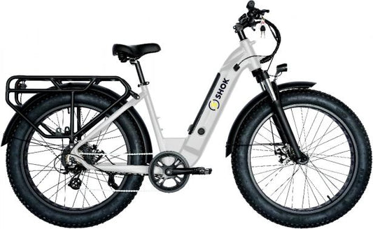 SHOK Excursion - Fat Tire Step Through Bicycle Style eBike - White